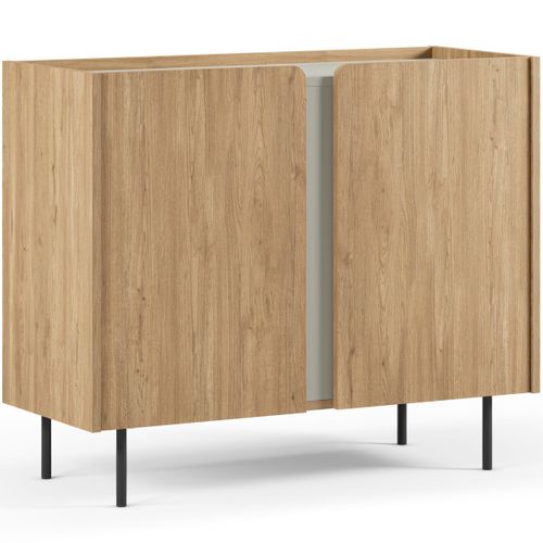 Buffet 2 Portes Décor Chêne Et Vert 100 Cm - Ingo