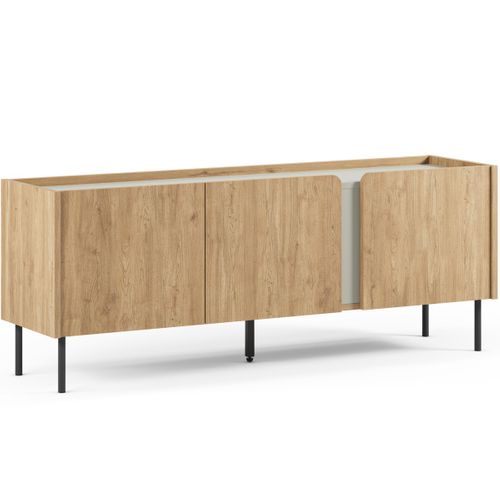 Meuble TV 3 Portes Décor Chêne Et Vert 140 Cm - Ingo