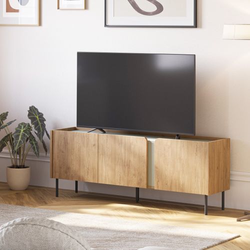 Meuble TV 3 Portes Décor Chêne Et Vert 140 Cm - Ingo