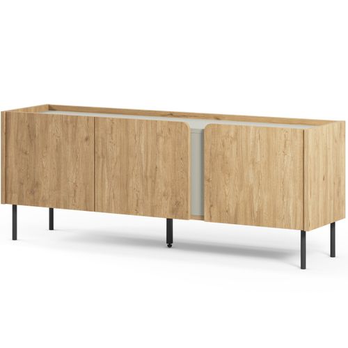 Meuble TV 3 Portes Décor Chêne Et Vert 140 Cm - Ingo