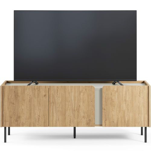 Meuble TV 3 Portes Décor Chêne Et Vert 140 Cm - Ingo