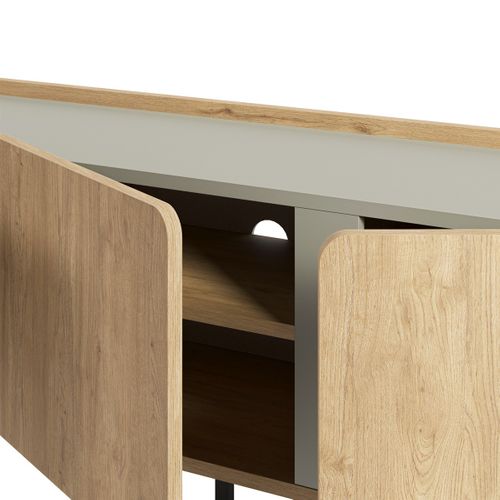 Meuble TV 3 Portes Décor Chêne Et Vert 140 Cm - Ingo