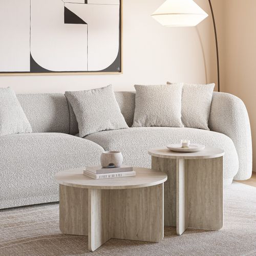 Set De 2 Tables Basses Rondes Décor Travertin - Mina