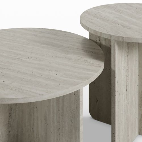 Set De 2 Tables Basses Rondes Décor Travertin - Mina