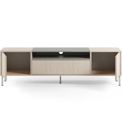 Meuble TV 3 Portes Chêne Clair Et Vert 180 Cm - Amos