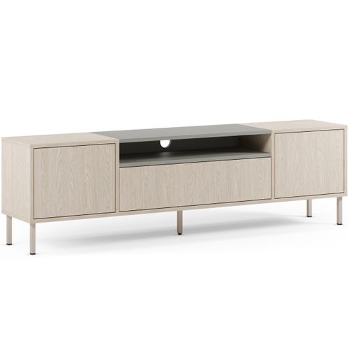 Meuble TV 3 Portes Chêne Clair Et Vert 180 Cm - Amos