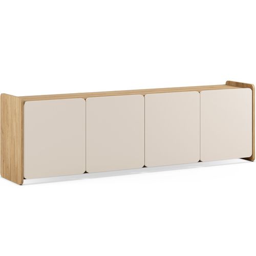Meuble TV 4 Portes Beige Et Décor Chêne 180 Cm - Sami
