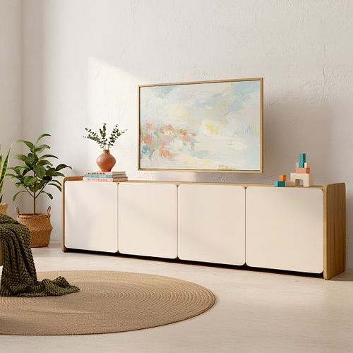 Meuble TV 4 Portes Beige Et Décor Chêne 180 Cm - Sami