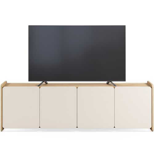 Meuble TV 4 Portes Beige Et Décor Chêne 180 Cm - Sami