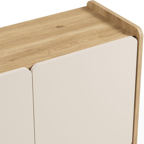 Meuble TV 4 Portes Beige Et Décor Chêne 180 Cm - Sami