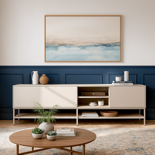 Meuble TV 2 Portes 2 Niches Beige 180 Cm - Zara