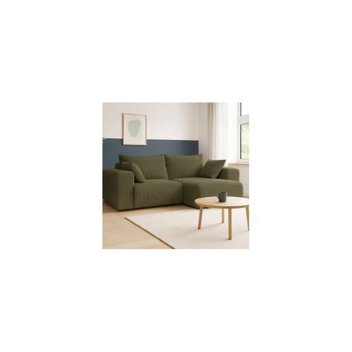 Canapé D'angle Convertible Réversible 3 Places En Velours Côtelé Vert Kaki - Amara