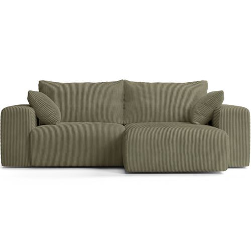 Canapé D'angle Convertible Réversible 3 Places En Velours Côtelé Vert Kaki - Amara