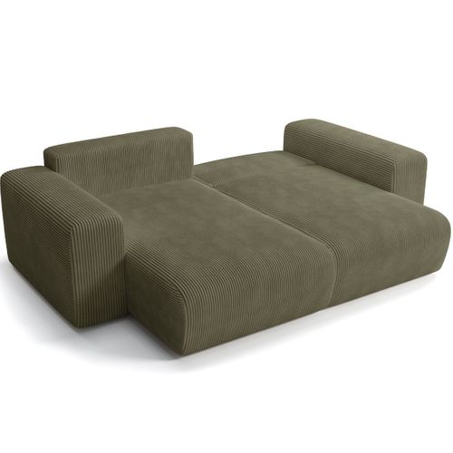 Canapé D'angle Convertible Réversible 3 Places En Velours Côtelé Vert Kaki - Amara