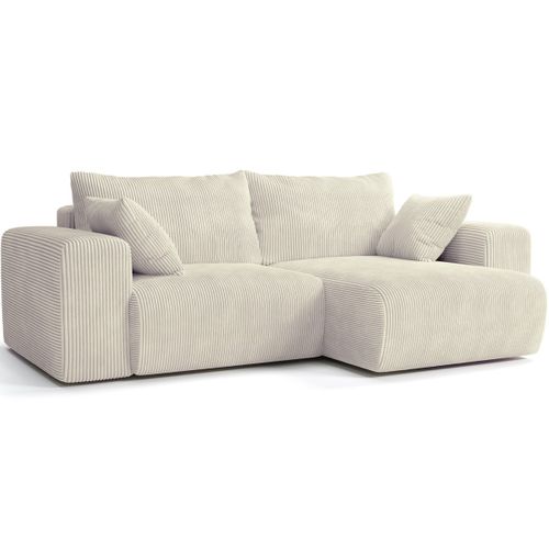 Canapé D'angle Convertible Réversible 3 Places En Velours Côtelé Beige - Amara