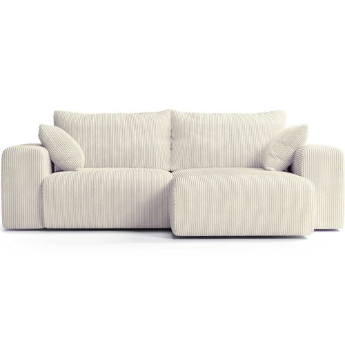 Canapé D'angle Convertible Réversible 3 Places En Velours Côtelé Beige - Amara