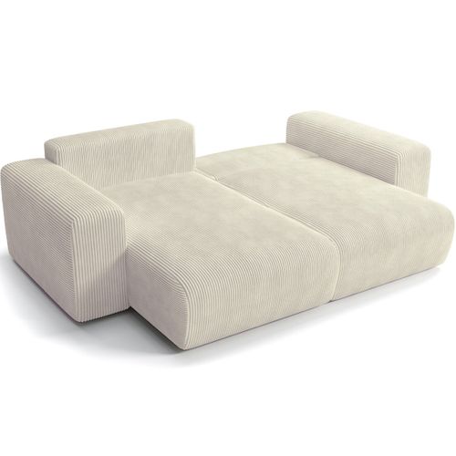 Canapé D'angle Convertible Réversible 3 Places En Velours Côtelé Beige - Amara
