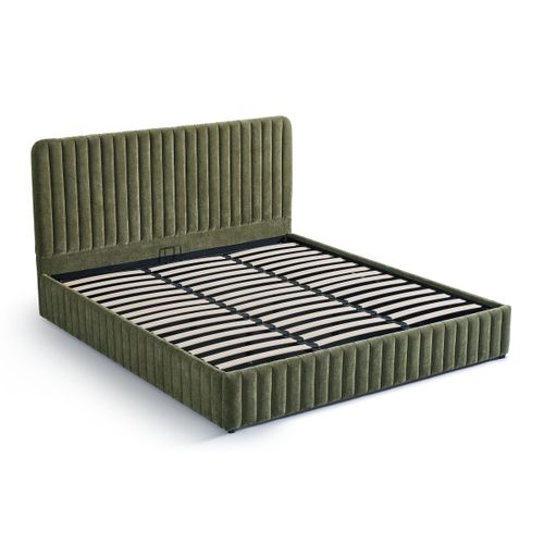 Lit Coffre Adulte 180x200 Cm Avec Tête De Lit Capitonnée En Tissu Chenille Vert Kaki - Alto