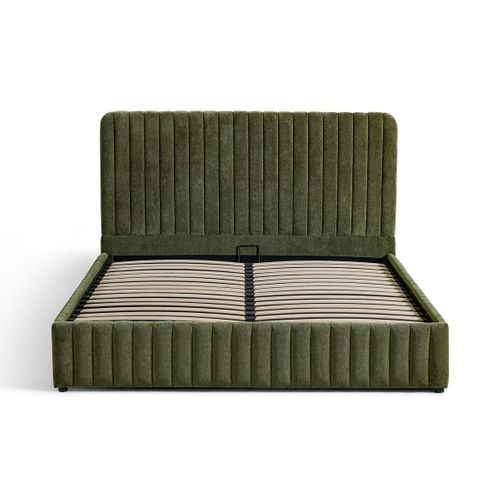 Lit Coffre Adulte 140x190 Cm Avec Tête De Lit Capitonnée En Tissu Chenille Vert Kaki - Alto