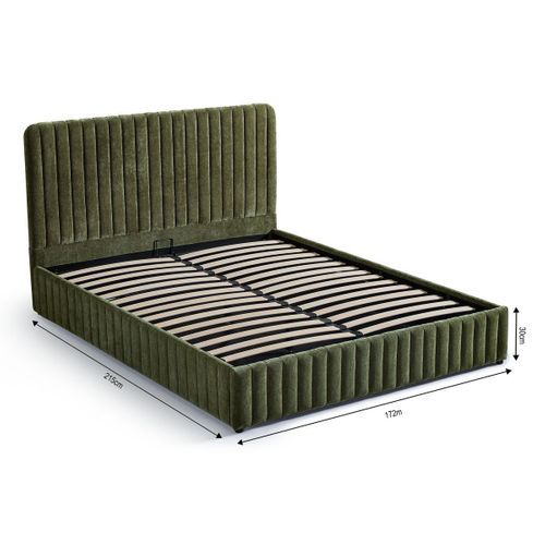 Lit Coffre Adulte 140x190 Cm Avec Tête De Lit Capitonnée En Tissu Chenille Vert Kaki - Alto