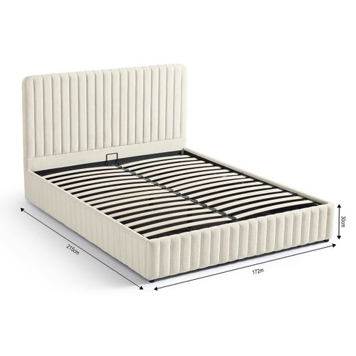 Lit Coffre Adulte 140x190 Cm Avec Tête De Lit Capitonnée En Tissu Chenille Beige - Alto