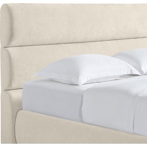 Lit Coffre Adulte 180x200 Cm Avec Tête De Lit Capitonnée En Tissu Chenille Beige - Simon