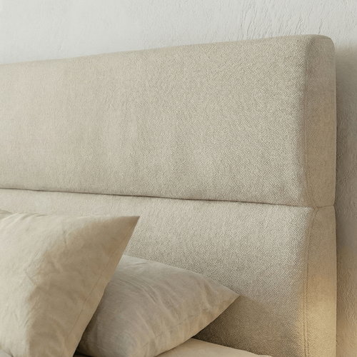 Lit Coffre Adulte 140x190 Cm Avec Tête De Lit Capitonnée En Tissu Chenille Beige - Simon