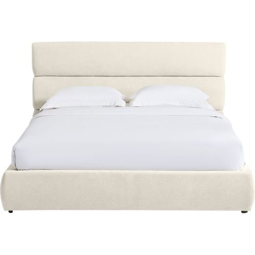 Lit Coffre Adulte 140x190 Cm Avec Tête De Lit Capitonnée En Tissu Chenille Beige - Simon