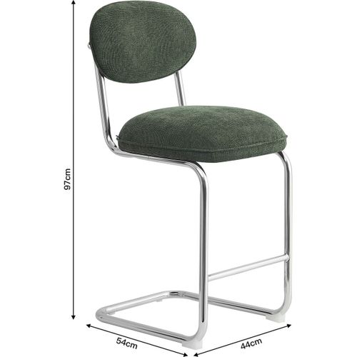 Lot De 2 Tabourets De Bar En Tissu Chenille Vert, Piètement Chromé - Lou