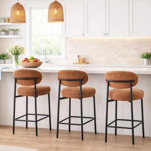 Lot De 2 Tabourets De Bar En Tissu Chenille Terracotta - Orla