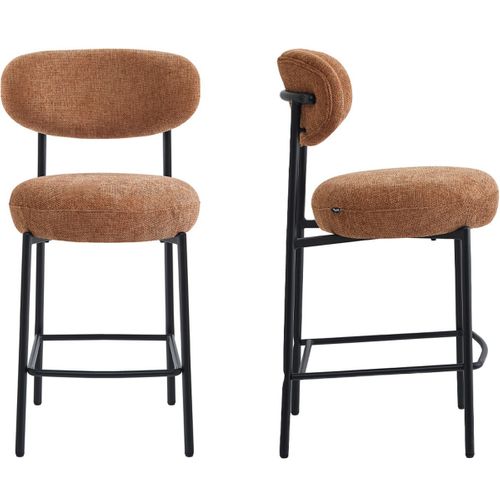 Lot De 2 Tabourets De Bar En Tissu Chenille Terracotta - Orla