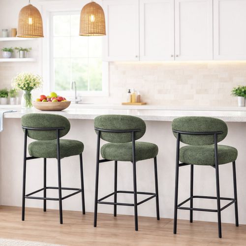 Lot De 2 Tabourets De Bar En Tissu Chenille Vert - Orla