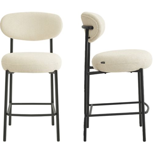Lot De 2 Tabourets De Bar En Tissu Chenille Beige - Orla