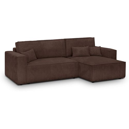 Canapé D'angle Convertible Réversible 4 Places En Velours Côtelé Moka - Livia