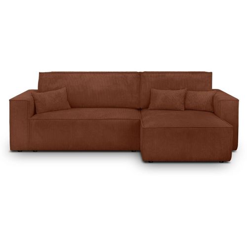 Canapé D'angle Convertible Réversible 4 Places En Velours Côtelé Rouille - Livia