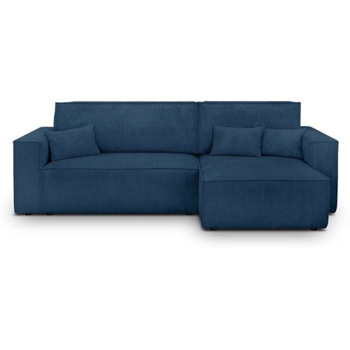 Canapé D'angle Convertible Réversible 4 Places En Velours Côtelé Bleu - Livia