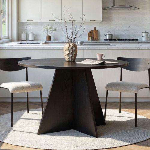 Table à Manger Ronde Effet Bois Noir 5 à 6 Pers. D.120 Cm - Norae