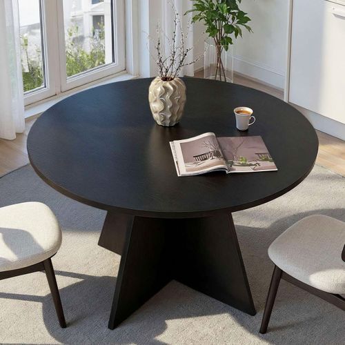 Table à Manger Ronde Effet Bois Noir 5 à 6 Pers. D.120 Cm - Norae