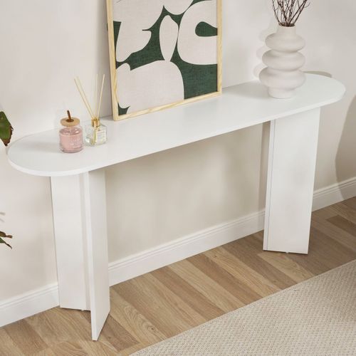 Console Ovale Effet Bois Blanc 150 Cm - Malva