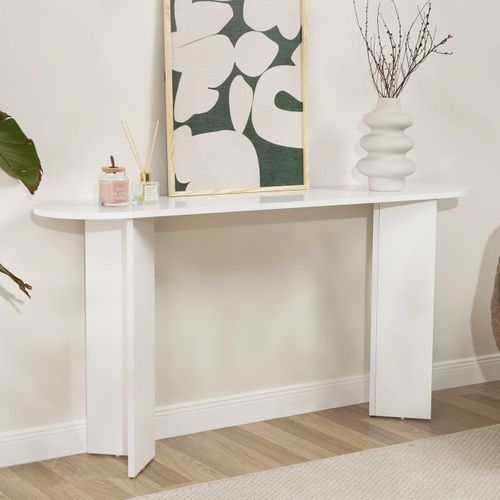 Console Ovale Effet Bois Blanc 150 Cm - Malva