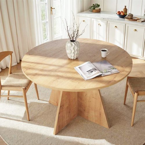 Table à Manger Ronde Effet Chêne 5 à 6 Pers. D.120 Cm - Norae