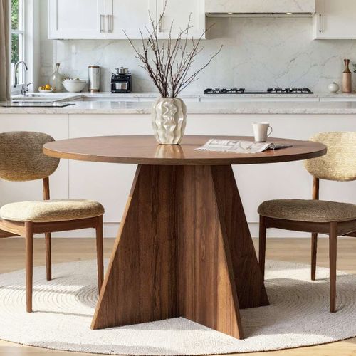 Table à Manger Ronde Effet Noyer 5 à 6 Pers. D.120 Cm - Norae