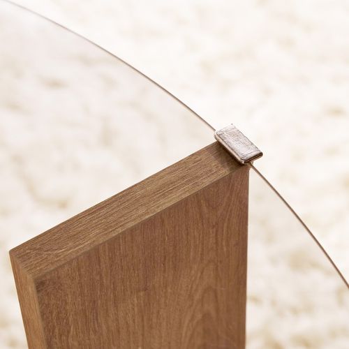 Table Basse Ronde Effet Chêne Et Verre Fumé D.75 Cm - Elora