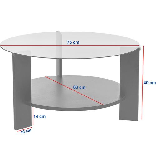 Table Basse Ronde Effet Chêne Et Verre Fumé D.75 Cm - Elora