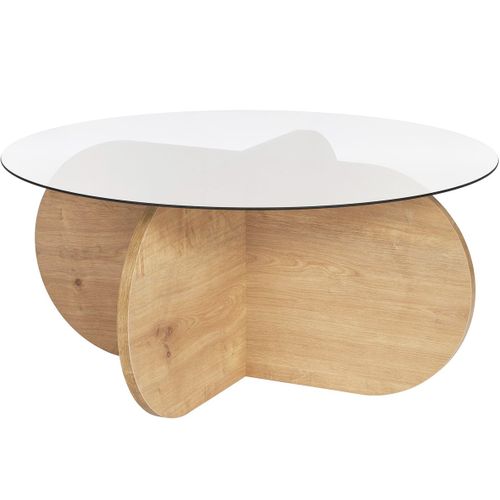 Table Basse Ronde Effet Chêne Clair Et Verre Fumé D.75 Cm - Eolia