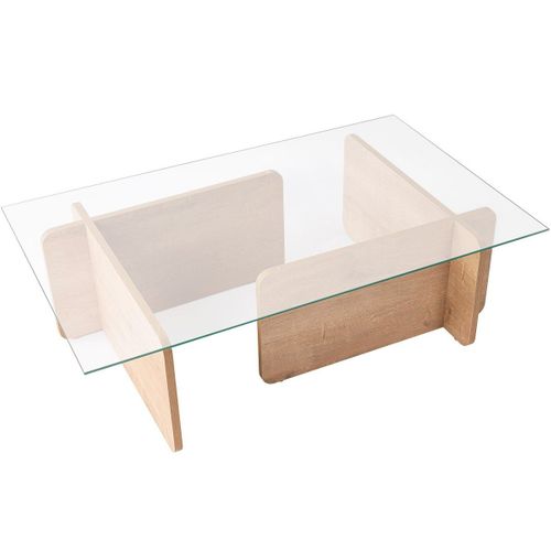 Table Basse Rectangulaire Effet Chêne Clair Et Verre 105 Cm - Naelis