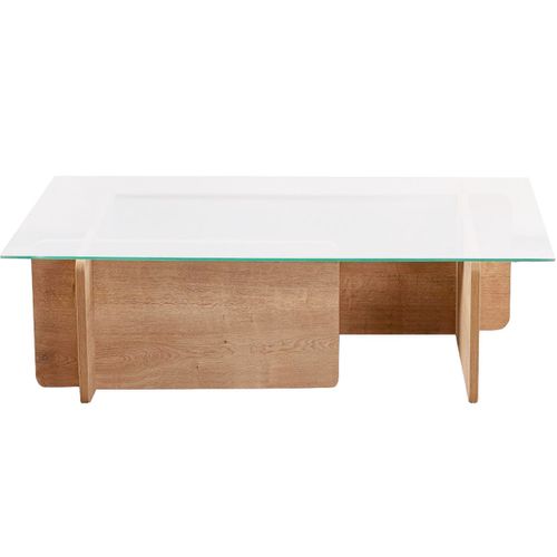 Table Basse Rectangulaire Effet Chêne Clair Et Verre 105 Cm - Naelis