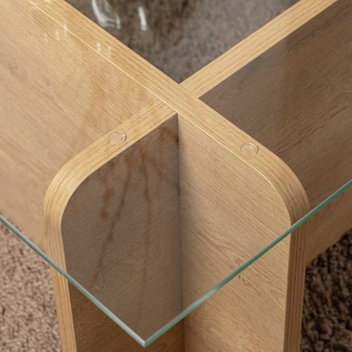 Table Basse Rectangulaire Effet Chêne Clair Et Verre 105 Cm - Naelis