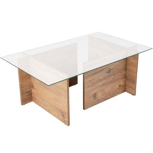 Table Basse Rectangulaire Effet Bois Et Verre 105 Cm - Kael