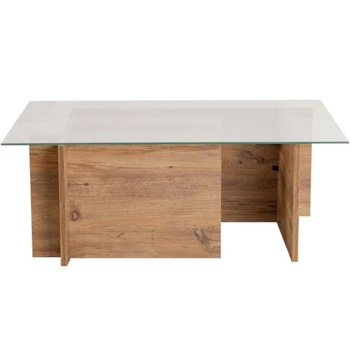 Table Basse Rectangulaire Effet Bois Et Verre 105 Cm - Kael